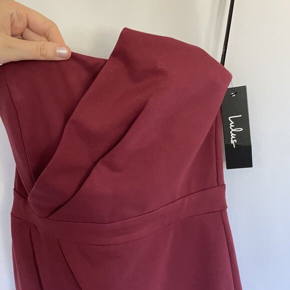 NWT Lulus red wine burgundy bodycon minidress formal strapless size XS dramatic - Picture 2 of 7